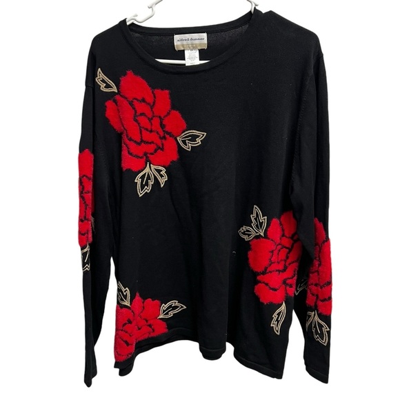Alfred Dunner Long Sleeve Floral Rose Jacquard Soft Cozy Chic Christmas Sweater - Picture 1 of 7